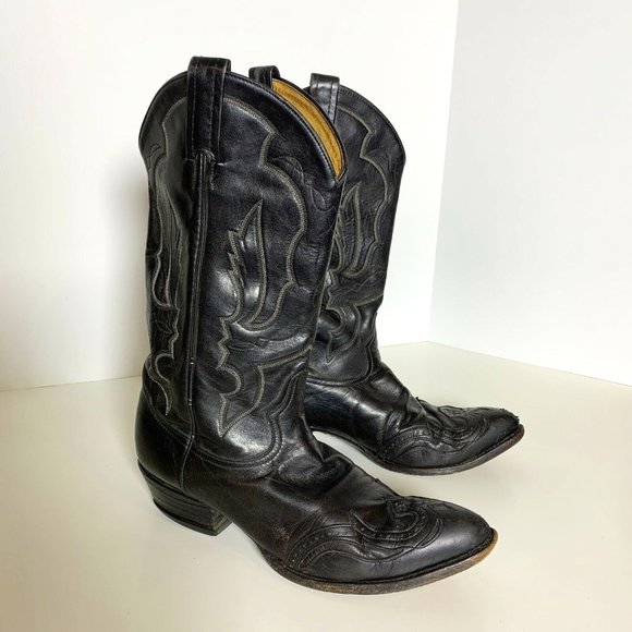 Tony Lama Black Leather Cowboy Western Boots Size 10D - Picture 1 of 12